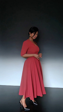 Pamela Dress- V Neck - Crimson
